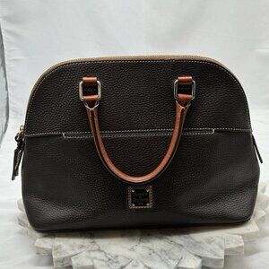 Dooney & Bourke Brown Pebbled Leather Satchel Handbag Purse Red Lining Handbag